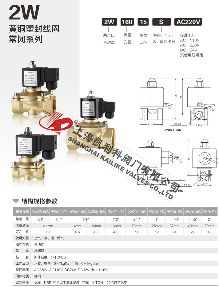 2W直動(dòng)式電磁閥黃銅塑封常閉系列